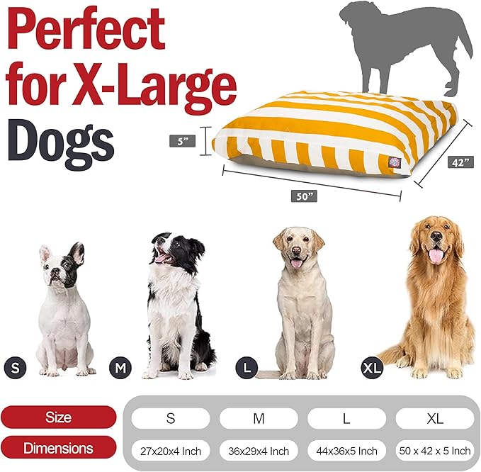 Majestic Pet Stripes Rectangle Large Dog Bed Washable – Non Slip Comfy Pet Bed – Dog Crate Bed with Removable Washable Cover – Dog Kennel Bed for Sleeping, Polyester Fiber, X-Large, Yellow