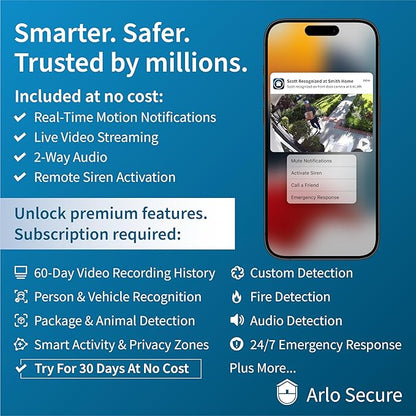 Arlo Essential Security Cameras Wireless Outdoor 1080p HD (2nd Gen, 2023 Release) - Battery Power, Person Recognition, Package Detection, Animated Preview, 1-Month Trial of Secure Plan, 3 Cam, White