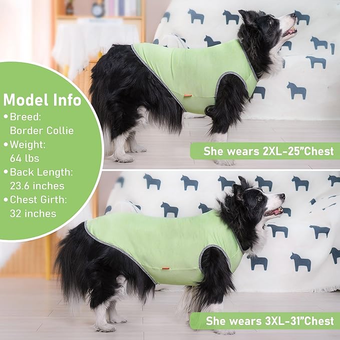 KYEESE 2Pack Dog Shirt, Lightweight Sun Protection Sleeveless Dog T Shirts for Medium Large Dogs, Breathable Pet Reflective Tank Top Summer Dogs Clothes for Outdoor Walking, Green+Grey, 2XL