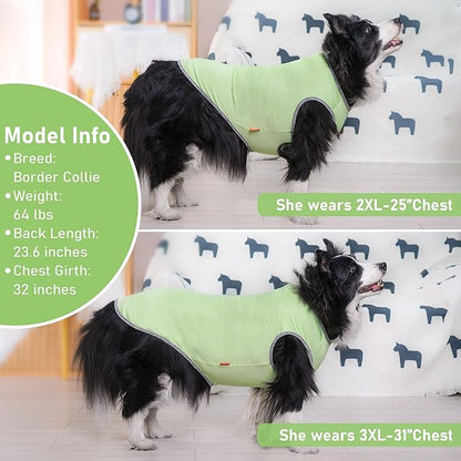 KYEESE 2Pack Dog Shirt, Lightweight Sun Protection Sleeveless Dog T Shirts for Medium Large Dogs, Breathable Pet Reflective Tank Top Summer Dogs Clothes for Outdoor Walking, Green+Grey, 2XL