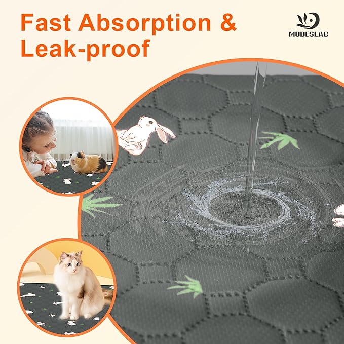 2-Pack Guinea Pig Cage Liner, 31in x 36in Fast Absorption Washable Bedding Pee Pads for Dogs Puppy Rabbit Small Animal Cage Mat, Leakproof & Non-Slip