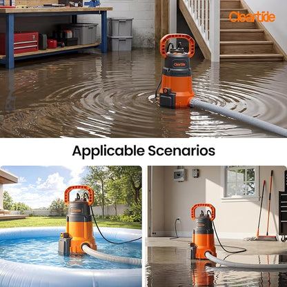 1/3 HP Submersible Utility Pump, 2790 GPH High Flow, Portable Sump Pump with Auto Water Sensor, Ideal for Pool, Flooded Basement, Hot Tub, Pond and Garden Draining