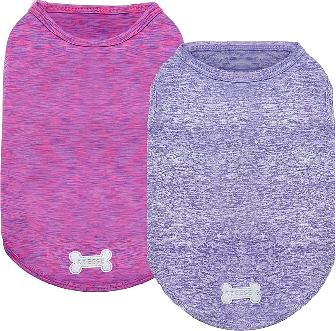 KYEESE 2 Pack Dog Shirts Quick Dry Soft Stretchy Sun Protection Dog T-Shirts with Reflective Label Tank Top Sleeveless Vest Pet Clothes for Small Pet, Large, Purple+Pink