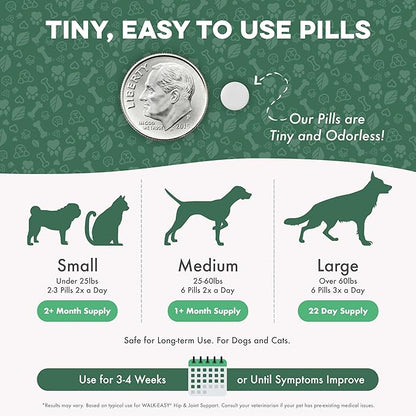 Walk-Easy Dog Hip & Joint Supplement, Effective Dog Pain Relief and Anti-Inflammatory Supplement for Mobility, Canine Joint Pain Relief, ACL Tears, Limping, Knee and Back Aches, Easy to Give 2 Pack
