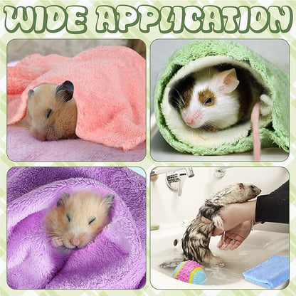 Newwiee 24 Pcs Guinea Pig Fleece Bedding Blankets Bulk Washable Small Animal Fleece Cage Liners Pet Wash Cloth Sleeping Mat Cover for Hamster Chinchilla Rabbit Hedgehog(12 x 12 Inch,Multicolor)