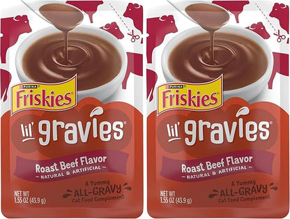Friskies Purina Lil' Gravies Roast Beef Flavor Cat Food Complement Lickable Cat Treats - 1.55 oz. Pouches,(Pack of 32)