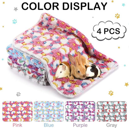 Reginary 4 Pcs Waterproof Guinea Pig Blankets Washable Small Animal Fleece Bedding Guinea Pig Cage Liners Reusable Training Pads Pet Pee Pad Sleep Mat for Hamster(Moon Star Pattern,24 x 47 Inch)