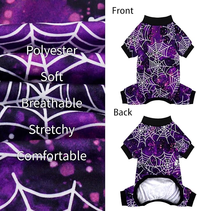 XPUDAC Halloween Dog Pajamas for Small Medium Dogs Spider Puppy Costume Soft Pet Clothes Outfit Cat Jumpsuits, Medium
