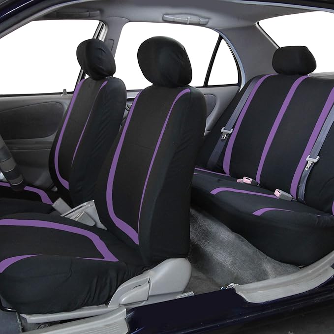FH Group Car Seat Covers Rear Set Cloth - Car Seat Covers with Removable Headrest,Universal Fit,Automotive SeatCovers,Washable Car SeatCover for SUV,Sedan,Van Purple