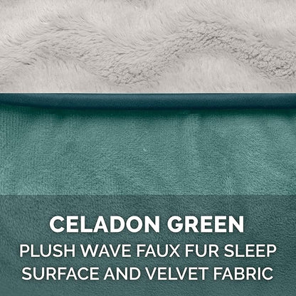 Furhaven Orthopedic Dog Bed for Medium/Small Dogs w/ Removable Bolsters & Washable Cover, For Dogs Up to 35 lbs - Plush & Velvet Waves Perfect Comfort Sofa - Celadon Green, Medium