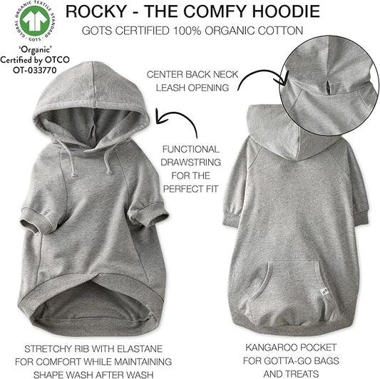 Pet Passion Rocky – The Original Lightweight Hooded Tee 100% Organic Cotton Dog Hoodie Pet Coat Sweater for All Sized Dogs, Original Heather Gray, XX-Large (70-110 lbs)