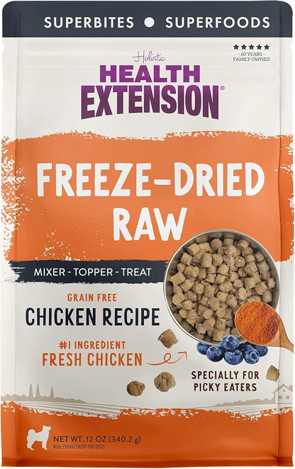 Health Extension SuperBites Freeze-Dried Raw Chicken Meal Mixer for Dogs, (12 oz, 340.2 g) – Premium Blend with Raw Proteins and Superfoods for Optimal Nutrition