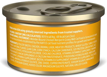Amazon Brand - Wonder Bound Canned Wet Cat Food (Chicken Recipe in Gravy), No Artificial Flavors, Adult Recipe, 3 Ounce (Pack of 24)