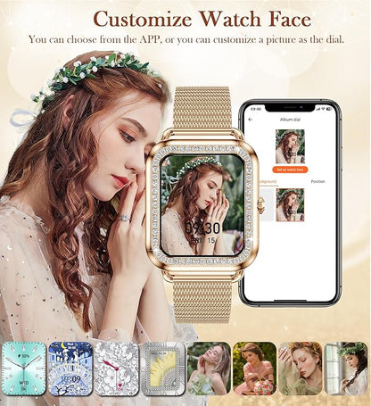 Smart Watch with Bluetooth Call (Receive/Dial) for Women, 1.6" HD Touch Screen Digital Watch Fitness Tracker with Heart Rate Sleep SpO2 Monitor Multiple Sports Modes, Compatible with iPhone Android