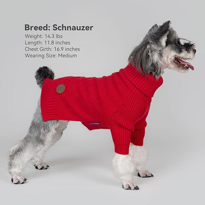 cyeollo Dog Christmas Sweaters for Medium Dogs Male, Stretchy Warm Turtleneck Doggy Clothes for Fall Winter, Thermal Knit Pet Apparel with Sleeves, Red XL
