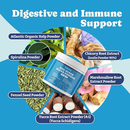 Supplements for Dogs, Dog Supplements Super Blend Powder 9 in 1, Vitamins for Dog, with Iceland Fish Powder, Support Gut Health, Hip and Joint, Multivitamin Support, 6.35oz, Fish Flavor
