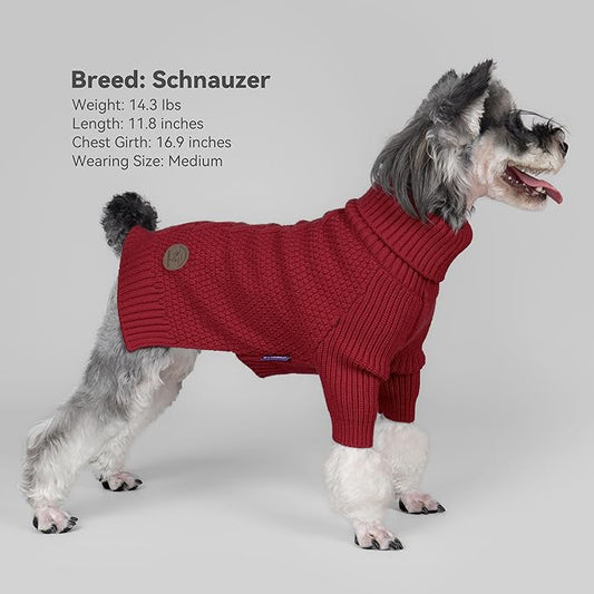 cyeollo Turtleneck Dog Sweater Soft Knitted Sweaters with Leash Hole Pet Clothes for Cold Day Pet Small Medium Dog Sweaters, Burgundy XL