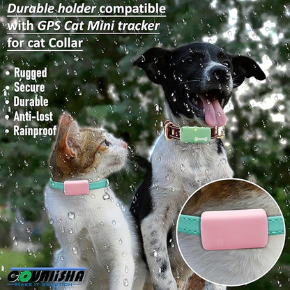 2 Pack Silicone Holder Compatible for Tractive cat Mini Tracker,Rubber Accessories Cover tag,Secure Sturdy GPS Finder Case for Dog Pet Collar (Black,Pink)