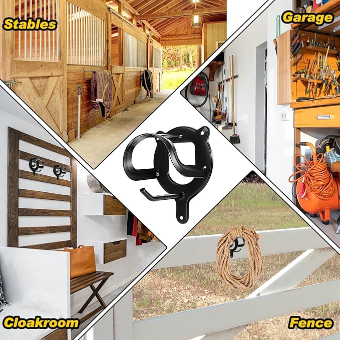 Dunzy 3 Counts Horse Bridle Rack Bracket Bridle Hooks Tack Storage Halter Hanger Metal Holder with Tubes and Screw for Horse Barn Supplies(Black)