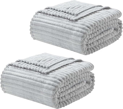 Nestl Light Grey Throw Blanket for Couch - Cozy Warm Fuzzy Blankets for Women, Set of 2 Small Fleece Throws for Girls - Silver, 50 x 60 Inches