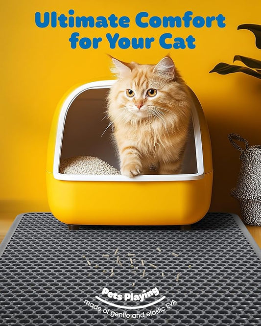 Cat Litter Mat - 23.2'' x 29.1'' Large Litter Trapping Mat, Easy to Clean Litter Box Mat, Waterproof, Urine-Proof, Non-Slip Kitty Litter Mats for Floor, Grey