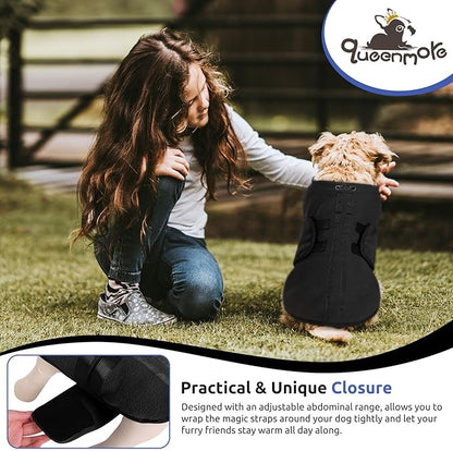 Queenmore Large Dog Sweaters, Soft Fleece Vest Pullover Pet Jacket with Leash Hole, Warm Winter Dog Clothes Cold Weather Doggy Dachshund Sweater for Large Dogs Cats Boy or Girl (Black, L)