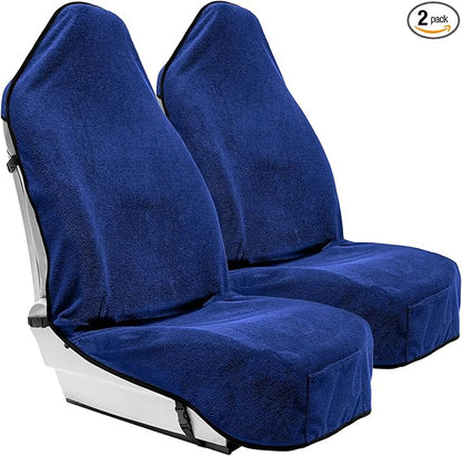 Season Guard Terry Cloth Sweat Towel Seat Cover; Carseat Towel Protector; Great for Gym Workout; Waterproof; Universal Fit for Car SUV Van Truck; EZ fit; Non Slip Grip; Machine Washable; 2pc Blue