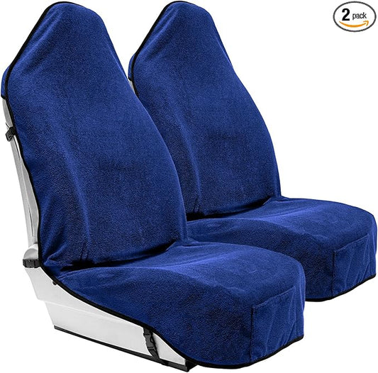 Season Guard Terry Cloth Sweat Towel Seat Cover; Carseat Towel Protector; Great for Gym Workout; Waterproof; Universal Fit for Car SUV Van Truck; EZ fit; Non Slip Grip; Machine Washable; 2pc Blue