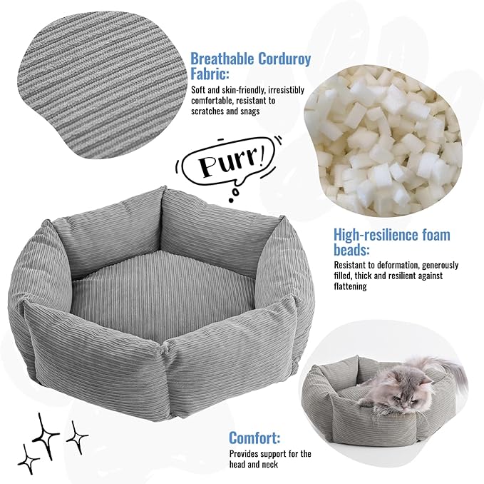 All-Season Stain Resistance Cat Dog Bed,Round Donut Pet Bed,Cord Washable Cat and Dog Beds with Removable Cover,Kitten Bed with Anti-Slip Bottom,Grey,29.5 * 5.9"
