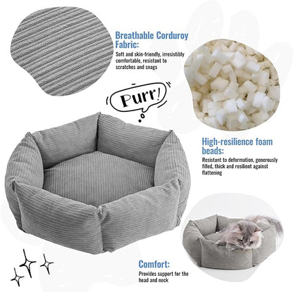 All-Season Stain Resistance Cat Dog Bed,Round Donut Pet Bed,Cord Washable Cat and Dog Beds with Removable Cover,Kitten Bed with Anti-Slip Bottom,Grey,29.5 * 5.9"