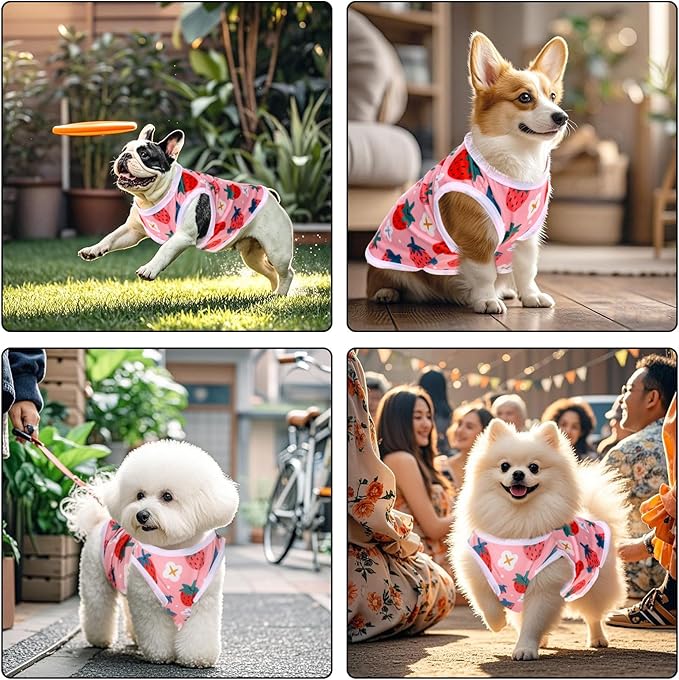 Pistha Pink Dog Shirts Cute Summer Dog Clothes Soft Pet T-Shirt Printed Puppy Shirt for Small Medium Dogs Cats Girl(Strawberry2,S)