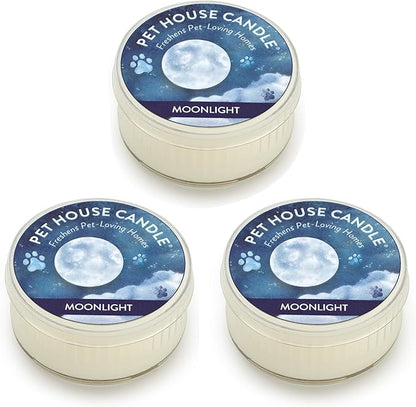 Pet House Mini Candles for Pet Odor Made with Natural Soy Wax, Plant Based, Dog and Cat Friendly Scented Candles, Moonlight Pack of 3