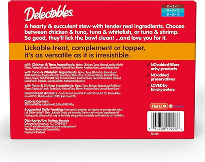 Delectables Lickable Treat Stew Wet Cat Treat Variety Pack, Food Topper, Hydrating, Grain-Free, No Fillers, No By-Products, No Added Preservatives, 1.4oz Pouch, 30ct