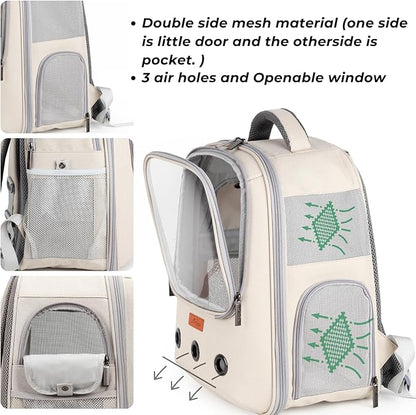 Lollimeow Pet Carrier Backpack, Bubble Backpack Carrier, Cats and Puppies,Airline-Approved, Designed for Travel, Hiking, Walking & Outdoor Use (Beige)
