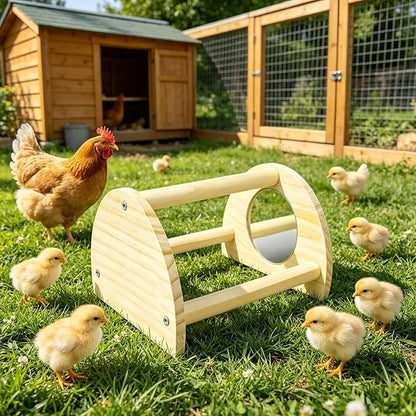 Pine Chicken Perch with Mirror, Strong Chick Jungle Gym Roosting Bar, Chicken Toys for Coop and Brooder, Training Perch Toys for Large Bird, Parrot, Macaw, Hens (Small)