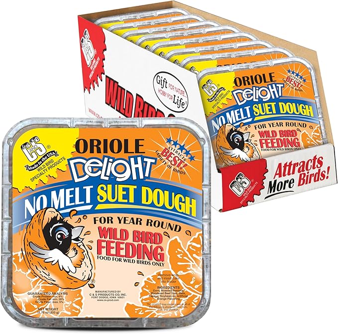 C&S Oriole Delight No Melt Suet Dough, Suet Cakes for Wild Birds Including Orioles and More, 11.75 Ounces, Pack of 8