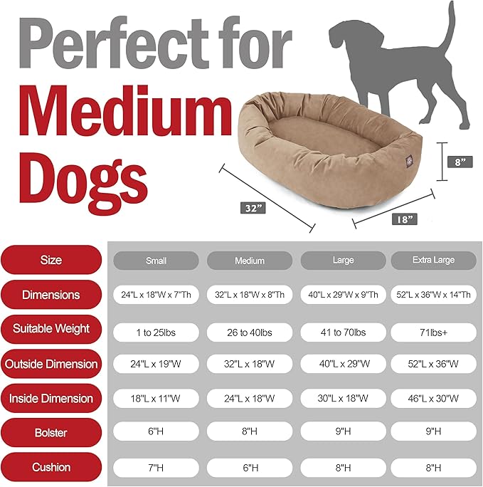 Majestic Pet Suede Shredded Memory Foam Mix Calming Dog Bed Washable - Cozy Soft Round Dog Bed with Spine for Head Support - Fluffy Donut Dog Bed, 32 Inch, Stone