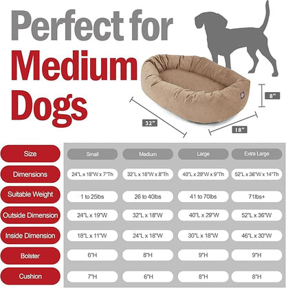 Majestic Pet 32 Inch Suede Calming Dog Bed Washable – Cozy Soft Round Dog Bed with Spine Support for Dogs to Rest their Head - Fluffy Donut Dog Bed 32x23x7 (Inch) - Round Pet Bed Medium – Stone (2025)