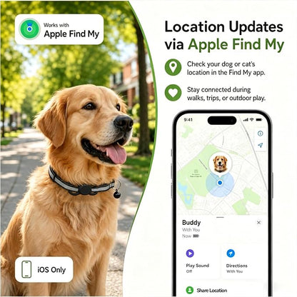 Dog Tracker, GPS Tracker for Dogs with Real-Time Location Tracking, No Monthly Fee or SIM Card, IP68 Waterproof Dog Tracker Collar, Sound Alert, Up to 365-Day Battery, iOS Only (Black)