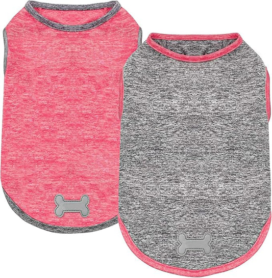 KYEESE 2Pack Dog Shirt, Lightweight Sun Protection Sleeveless Dog T Shirts for Small Dogs, Breathable Puppy Reflective Tank Top Summer Dogs Clothes for Outdoor Walking, Coral Red+Grey, S
