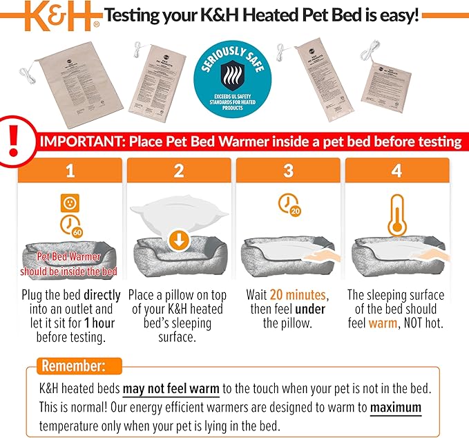 K&H Pet Products Pet Bed Warmer, Turn Any Pet Bed Into a Heated Cat or Dog Bed, Waterproof Indoor Heated Warming Pad Insert, Automatic Temperature, Safety Listed - Extra-Large 25.5 X 15.75in Tan