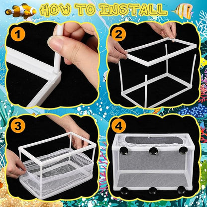 2 Pieces Fish Tank Breeder Net Mesh Breeder Box Fish Hatchery Isolation Separation Net Plastic Frame Fry Hatchery Incubator Mesh Breeding Box with Suction Cup for Aquarium