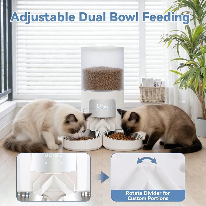 Sweetcrispy Automatic Cat Feeder, 4L Cat Food Dispenser with APP, White | 2.4G WiFi, Applicable for Dry Food, 16.9 Cups, 10 Meals/Day, 50 Portions/Meal, 10s Voice Recorder, Dual Power Supply