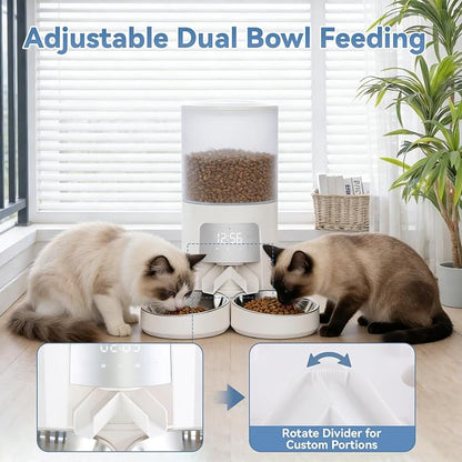 Sweetcrispy Automatic Cat Feeder, 4L Cat Food Dispenser with APP, White | 2.4G WiFi, Applicable for Dry Food, 16.9 Cups, 10 Meals/Day, 50 Portions/Meal, 10s Voice Recorder, Dual Power Supply