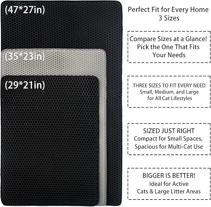 Cat Litter Box Mat Double Layer Trapping Mat Easy-Clean Waterproof Urine Proof(Gray 30x22in)