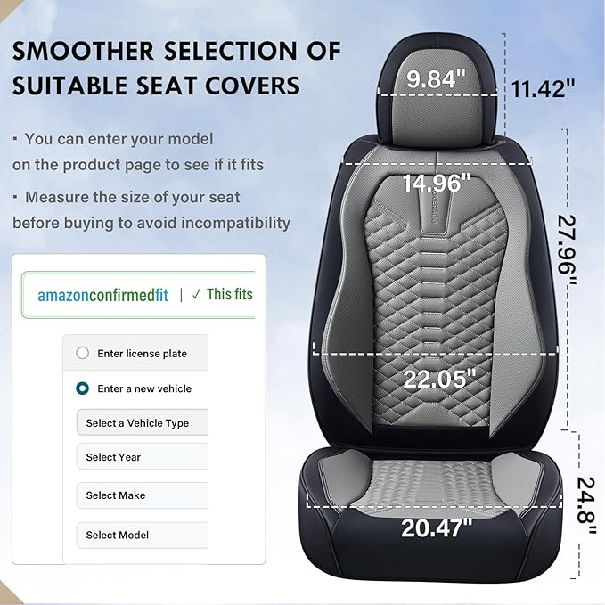 Coverado Seat Covers Full Set, Waterproof Nappa Leather Seat Covers for Cars, 5 Seats Universal Car Seat Protectors, Black and Gray Automotive Seat Covers Car Seat Cushions Fit for Most Cars