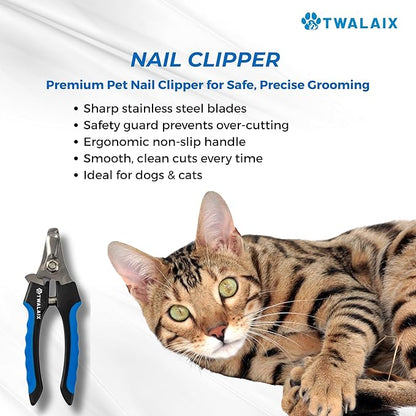 6 in 1 Pet Grooming Kit for Dogs & Cats - Deshedding Brush, Undercoat Rake, Slicker Brush, Nail Clipper, Nail File & Flea Comb for All Coat Types