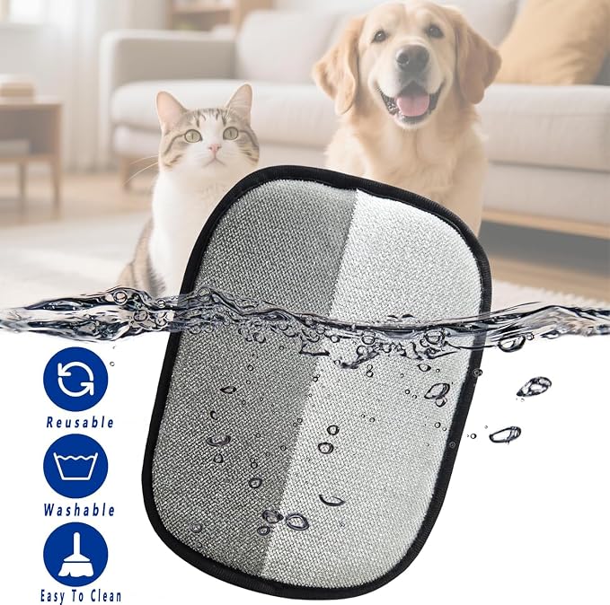 Pet Hair Removal Glove with Wrist Strap for Home & Car, Reusable & Washable Electrostatic 5-Finger Magic Brush Fur & Lint Remover for Laundry,Couch, Carpet, Furniture, Bedding (1-Pack)