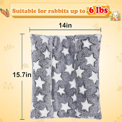 MEWTOGO 15.7" x 14" Bunny Bed for Rabbit Cage - Thickened Soft Prevent Sore Hocks Plush Mat with Cotton Lounger Pillows, Small Animal Flop Mat for Hutch Sleeping Indoor, Gray-Star