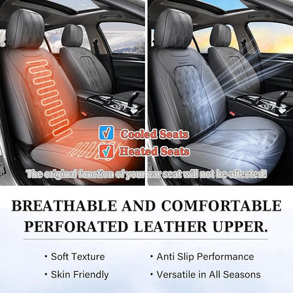 Coverado Car Seat Cover Full Set, Waterproof Front and Back Seat Covers for Cars, 5-Pack Leather Seat Covers, Car Seat Protectors, Driver Seat Cushions Fit for Most Vehicles Gray
